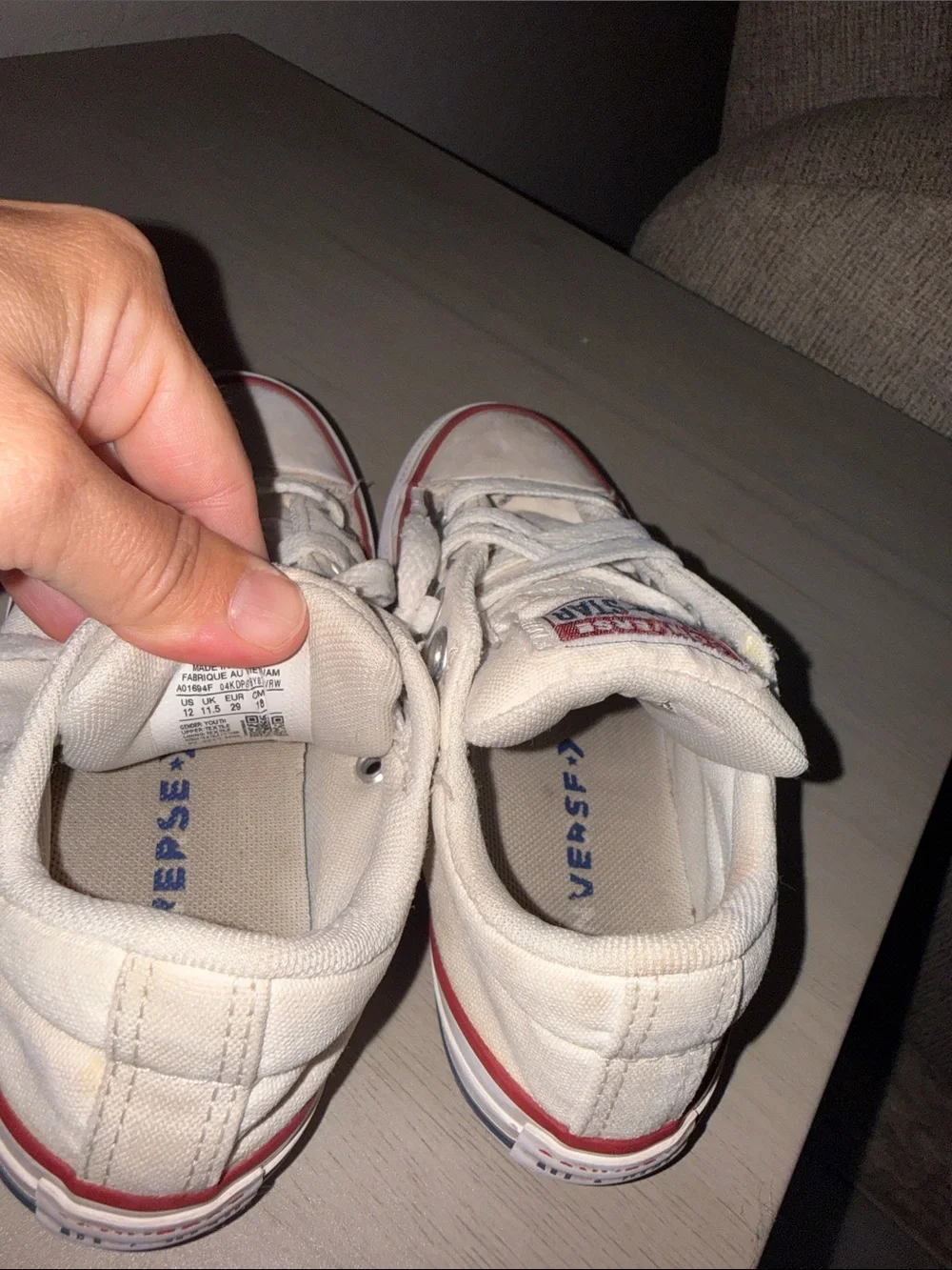 Converse Kids White Low Top Sneakers with Red & Blue Trim